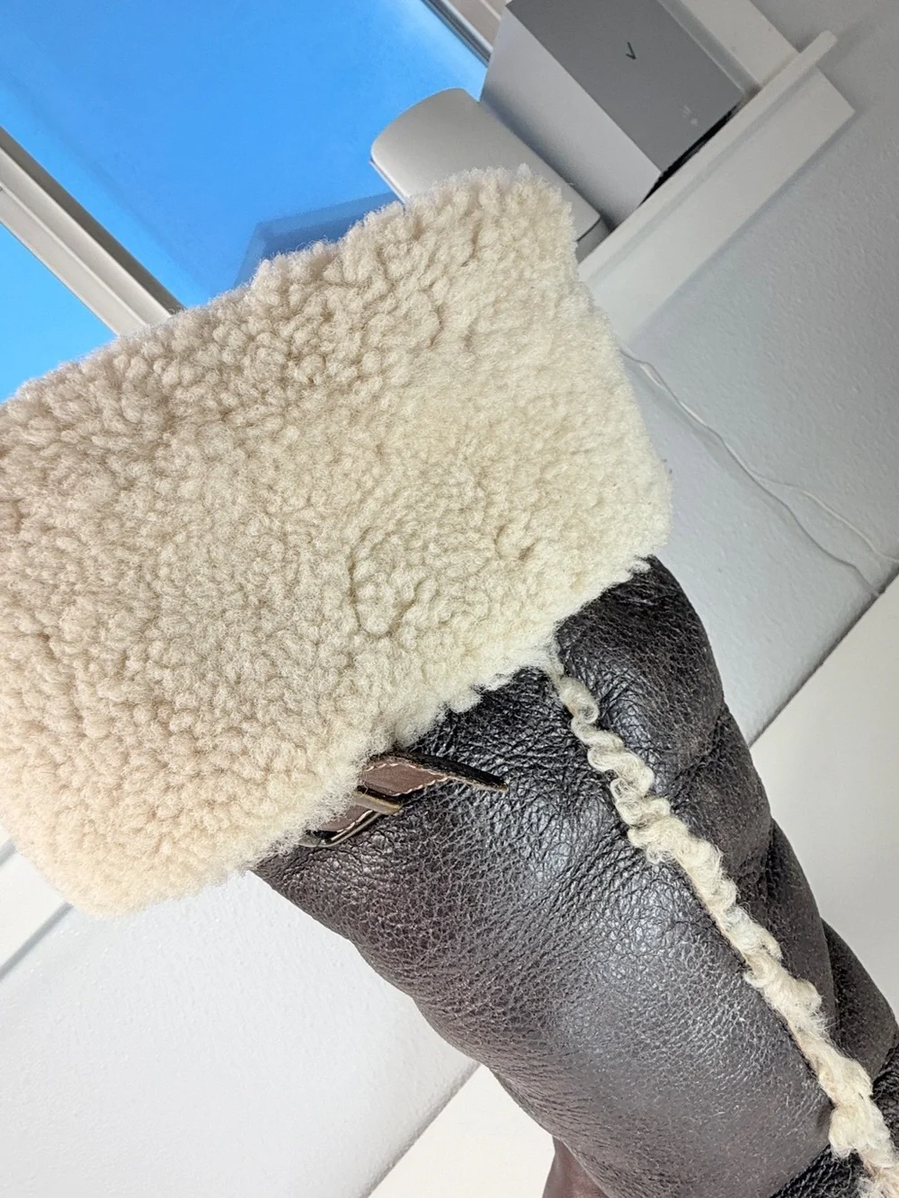 Born Leather Shearling Fold Over Tall Boots Brown Womens Size 8 EU 39